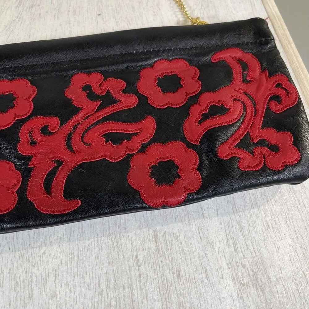 Great American‎ Leatherworks Hinged Chain Strap Clutch Purse Red Boho Western